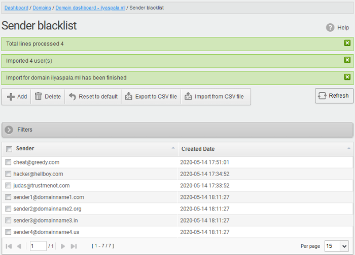 Sender Blacklist, Blacklisted Email Senders, Email Filter, Comodo